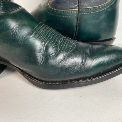 Vintage 1960s Tony Lama Emerald Green Cowboy Boots 10 E Distressed Gold Label