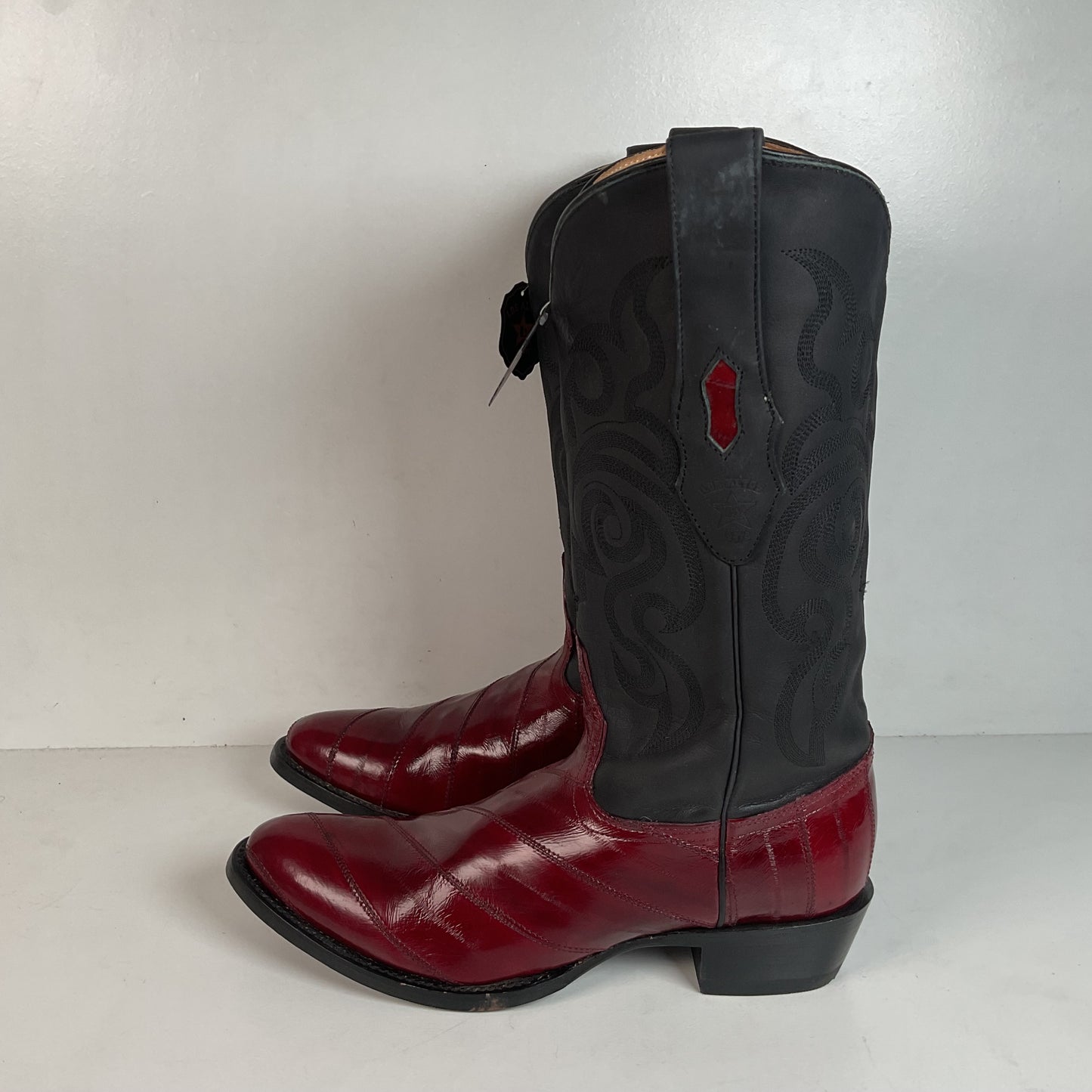 Los Altos Eel Skin Cowboy Boots 10 D Burgundy Exotic