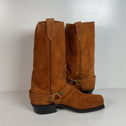 1970s Texas Suede Harness Boots 9 D USA Made Rough Out