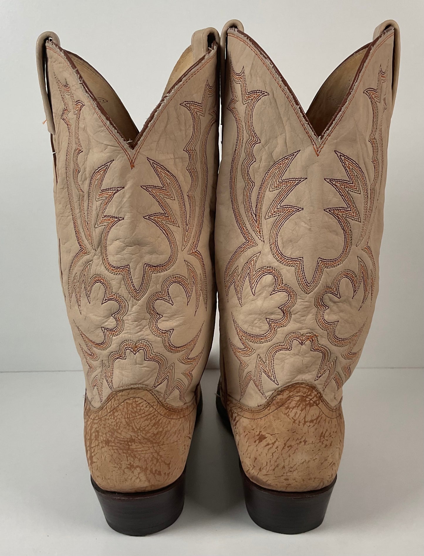 Vintage Dan Post Sueded Shoulder Cowboy Boots 10 D USA Crème Custom