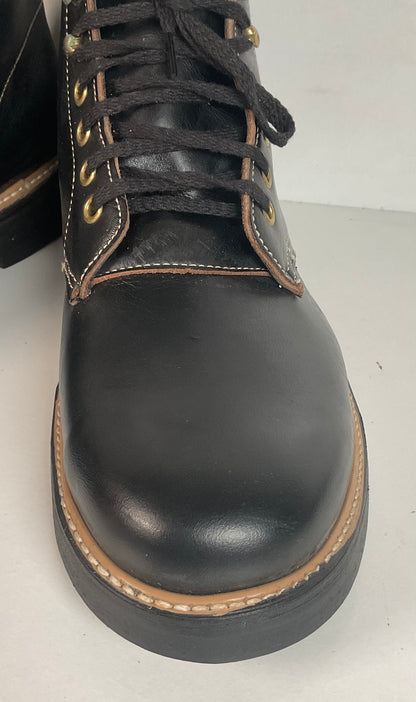 Vintage Men’s Black Leather Ankle Boots Size 9 Plain Toe 1960s