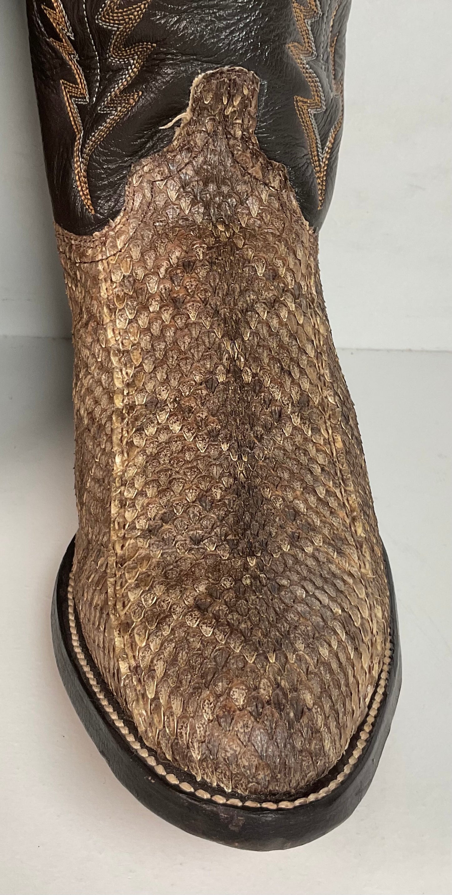 Vintage Abilene Diamondback Rattlesnake Cowboy Boots 10 D USA Made Snakeskin