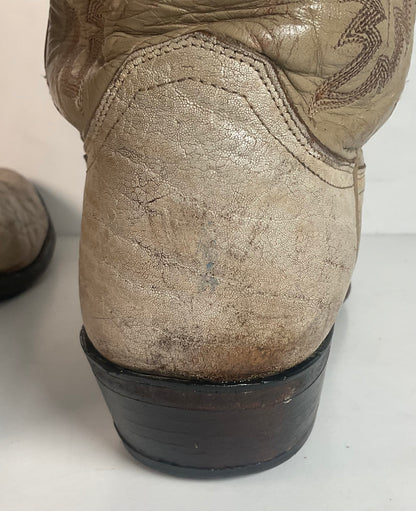 Vintage Justin Exotic Elephant Cowboy Boots 12 AA (Extra Narrow) Distressed
