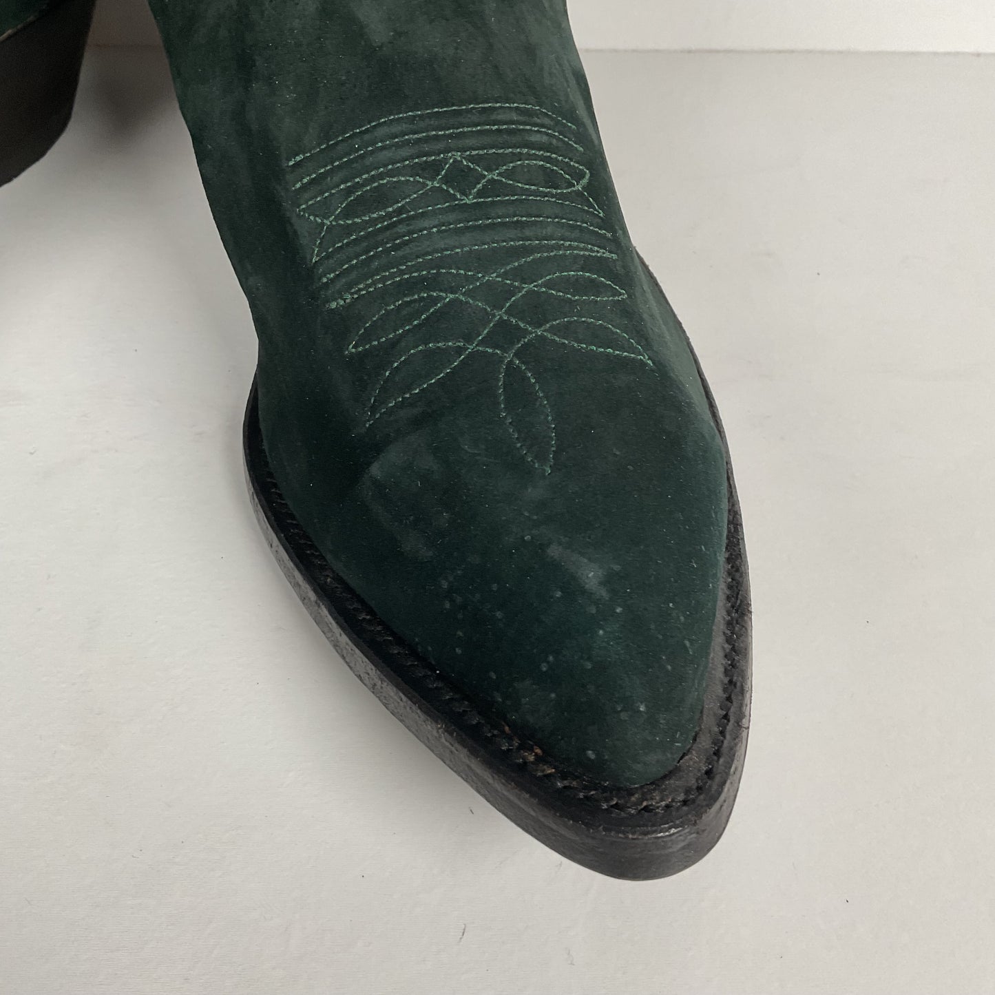 Vintage Nocona Wild Boar Cowboy Boots | Pig Skin Suede | Emerald Green | Men’s 11.5 E