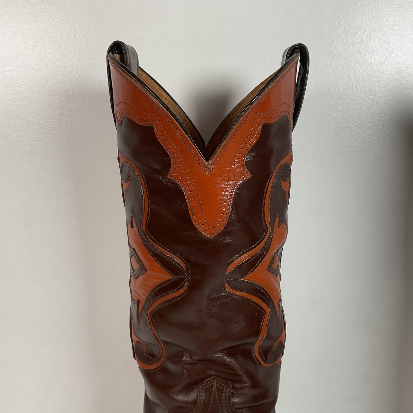 Vintage Justin Cowboy Boots | Brown Calf | Tooled Inlays | USA Made | Men’s 10 D