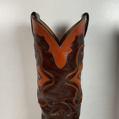 Vintage Justin Cowboy Boots | Brown Calf | Tooled Inlays | USA Made | Men’s 10 D
