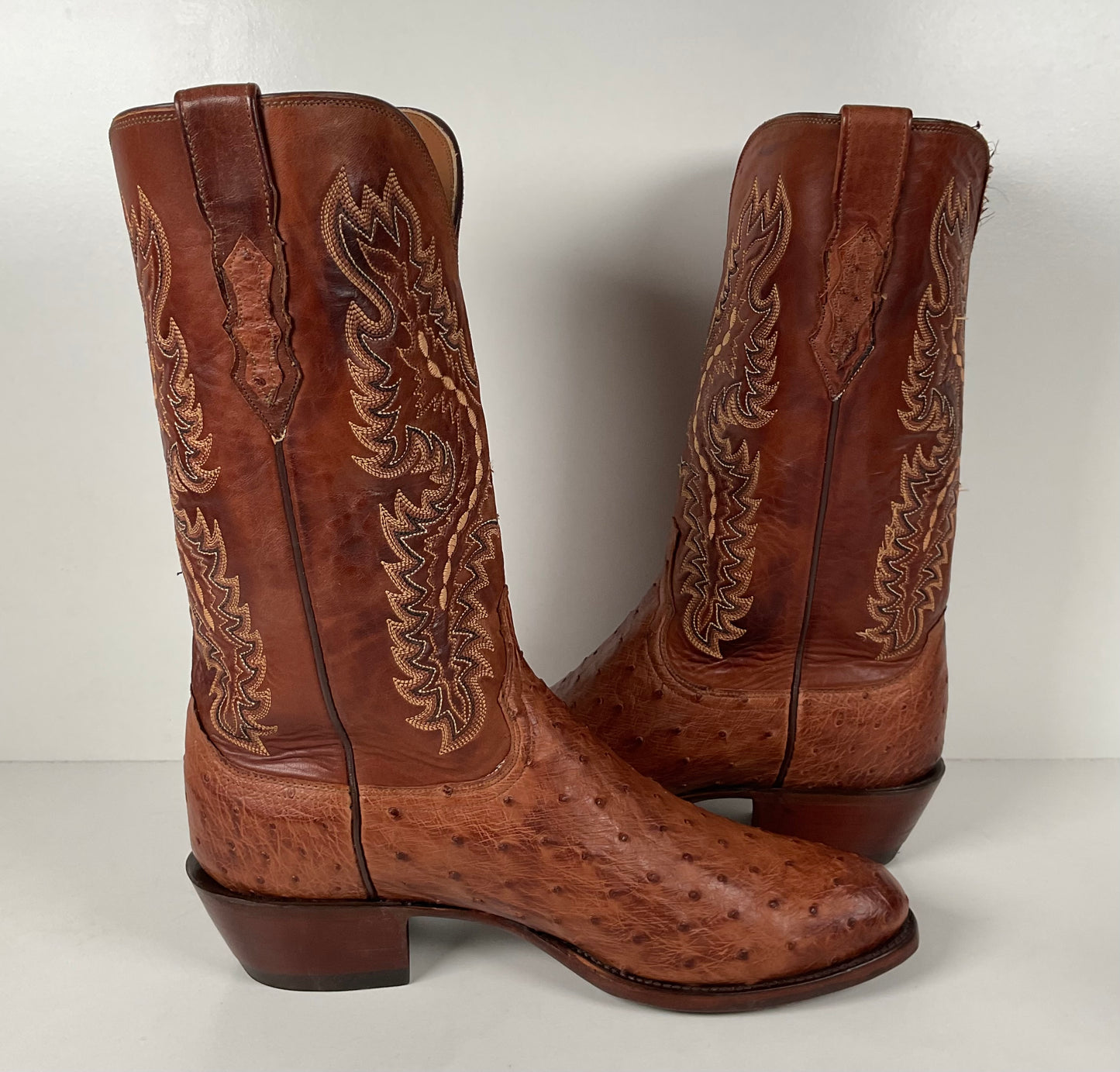 Lucchese 2000 Full Quill Ostrich Cowboy Boots | Barnwood | Exotic | Men’s 11 D