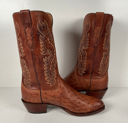 Lucchese 2000 Full Quill Ostrich Cowboy Boots | Barnwood | Exotic | Men’s 11 D
