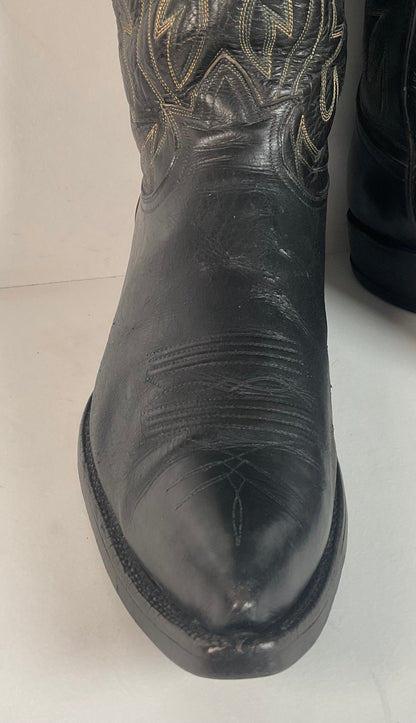 1950s Tony Lama Cowboy Boots | Black | Distressed | Men’s 9.5