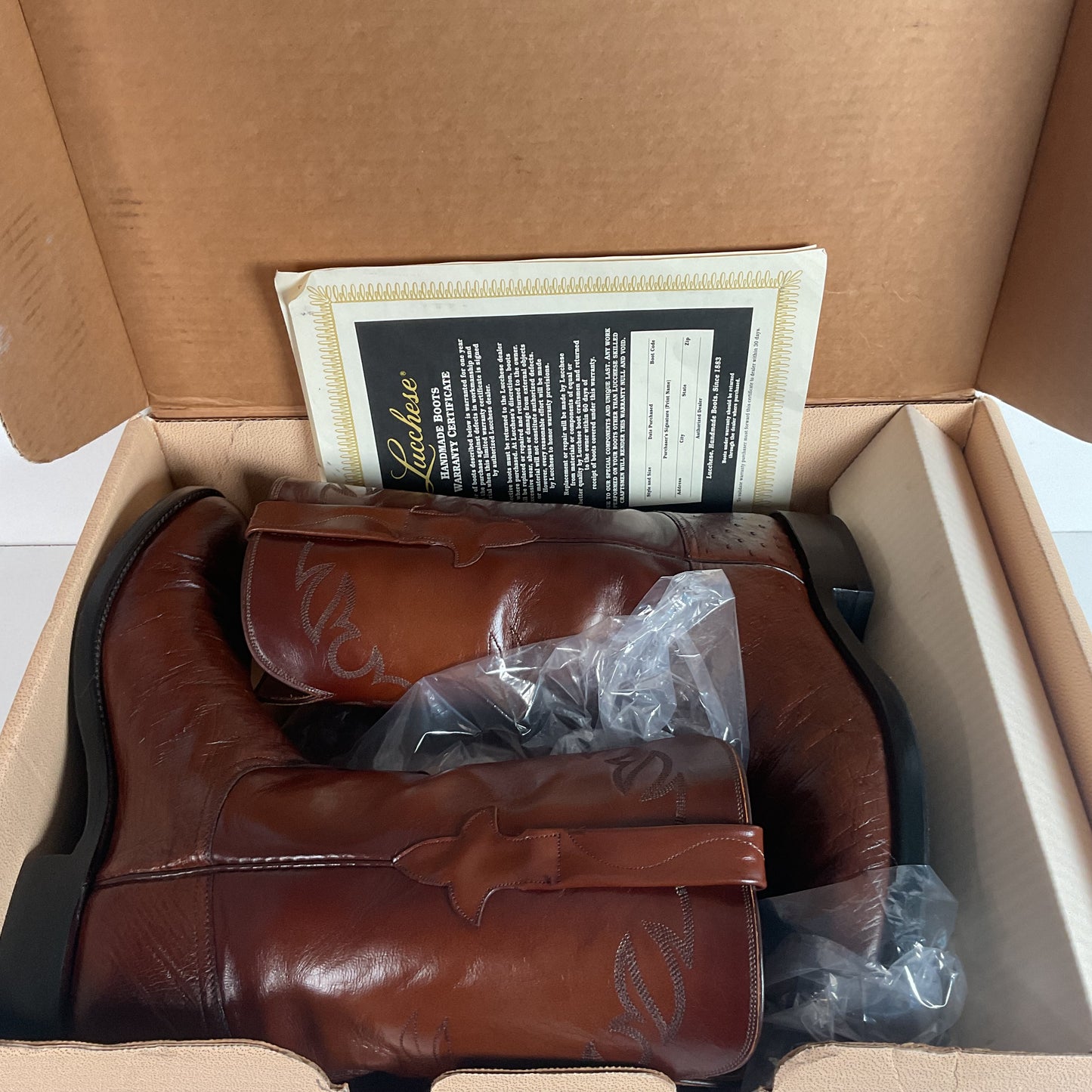 Vintage Lucchese Handmade Smooth Cigar Ostrich Roper Boots 10 D Exotic Cowboy