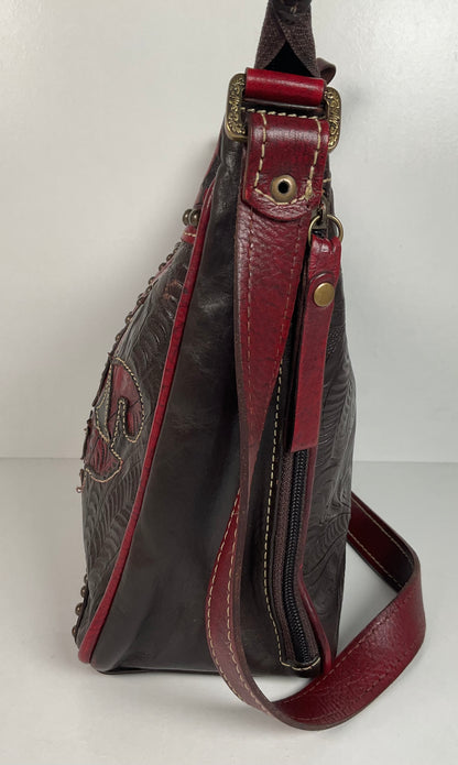 Tooled American West Purse Burgundy W/Bag Charm