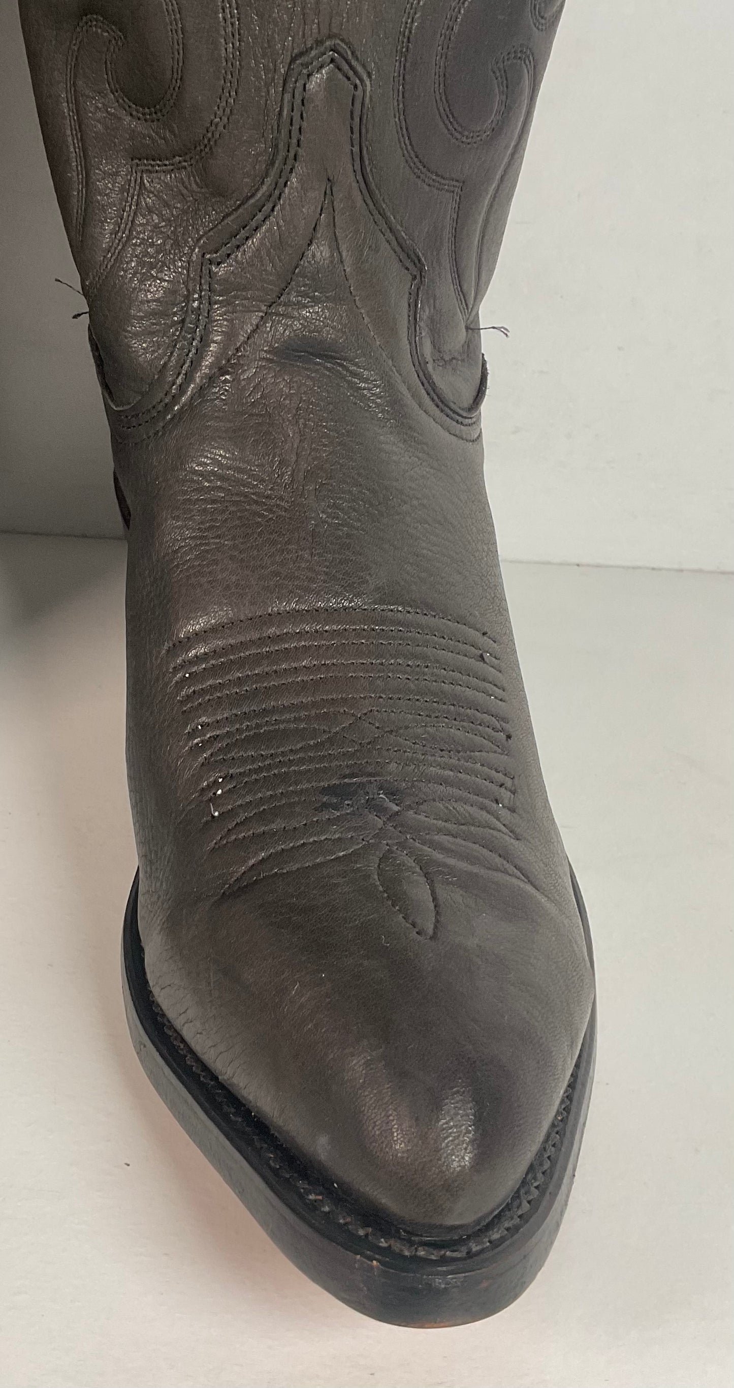 Vintage Wrangler Dark Grey Cowboy Boots 10 D Soft Tennessee Deer Skin