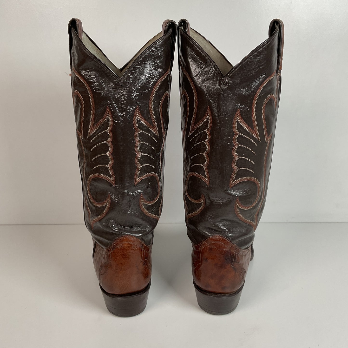 Vintage Larry Mahan Exotic Ostrich Wingtip Cowboy Boots 10.5 D Smooth Pin Quill