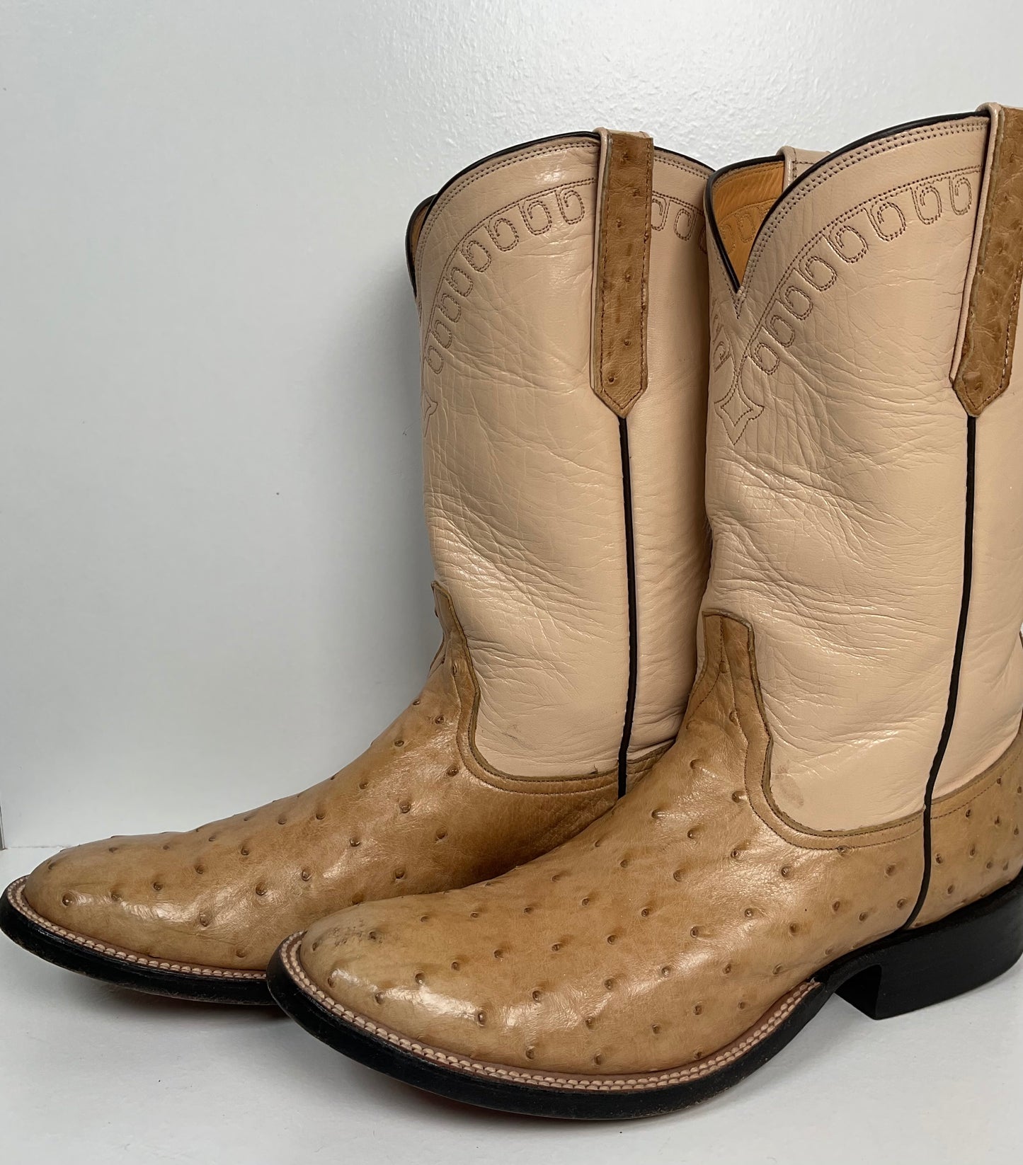 Rios Of Mercedes Exotic Ostrich Quill Roper Boots 9.5 B Golden Tan