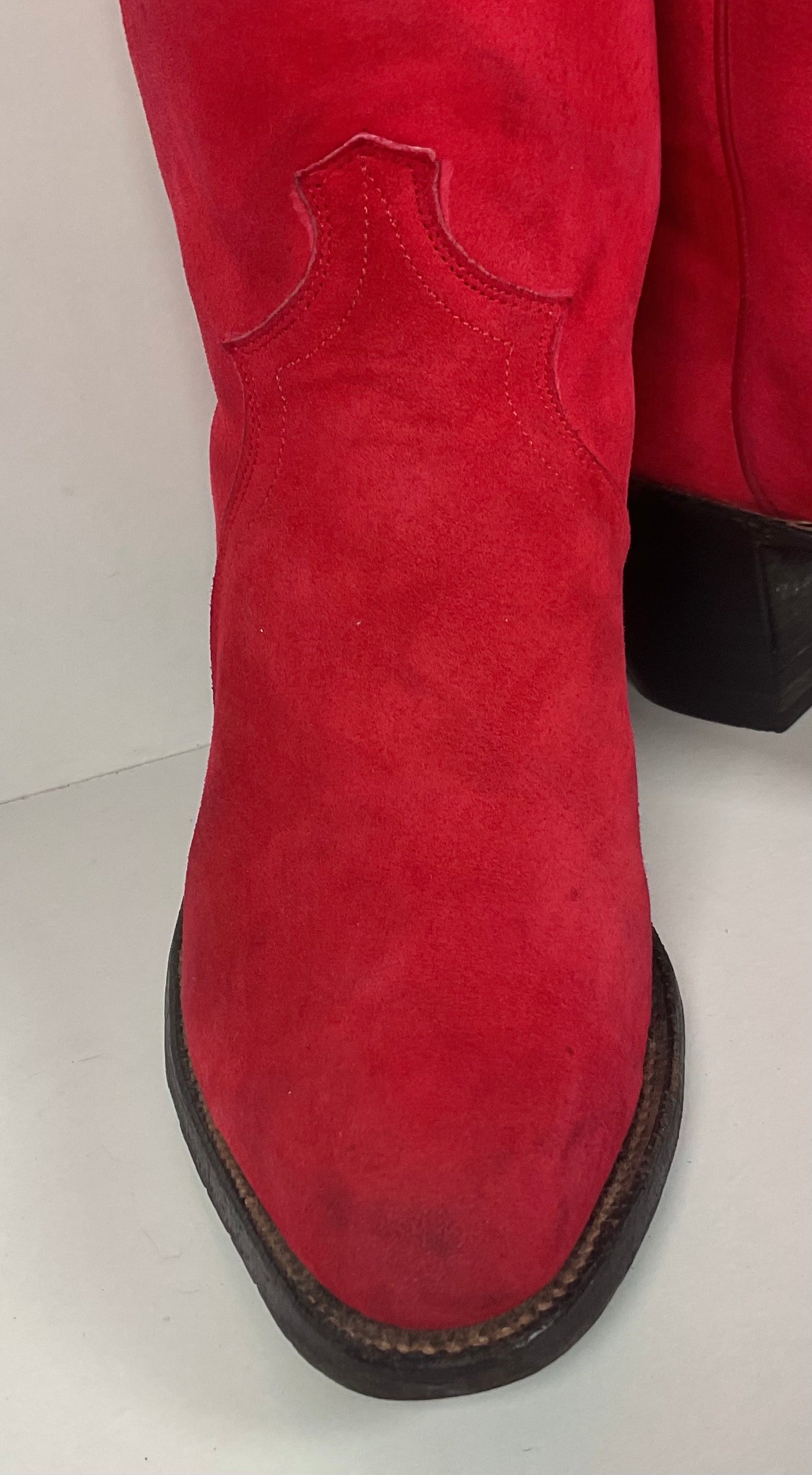 Vintage 70s Justin Red Suede Cowgirl Boots 6 B USA Made Rough Out