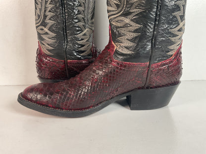 Python Snakeskin Cowboy Boots | Burgundy | Men’s 7 D | Women’s 8