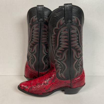 Vintage Laredo Ruby Red Python Snakeskin Cowboy Boots 8 D USA Made Back Cut