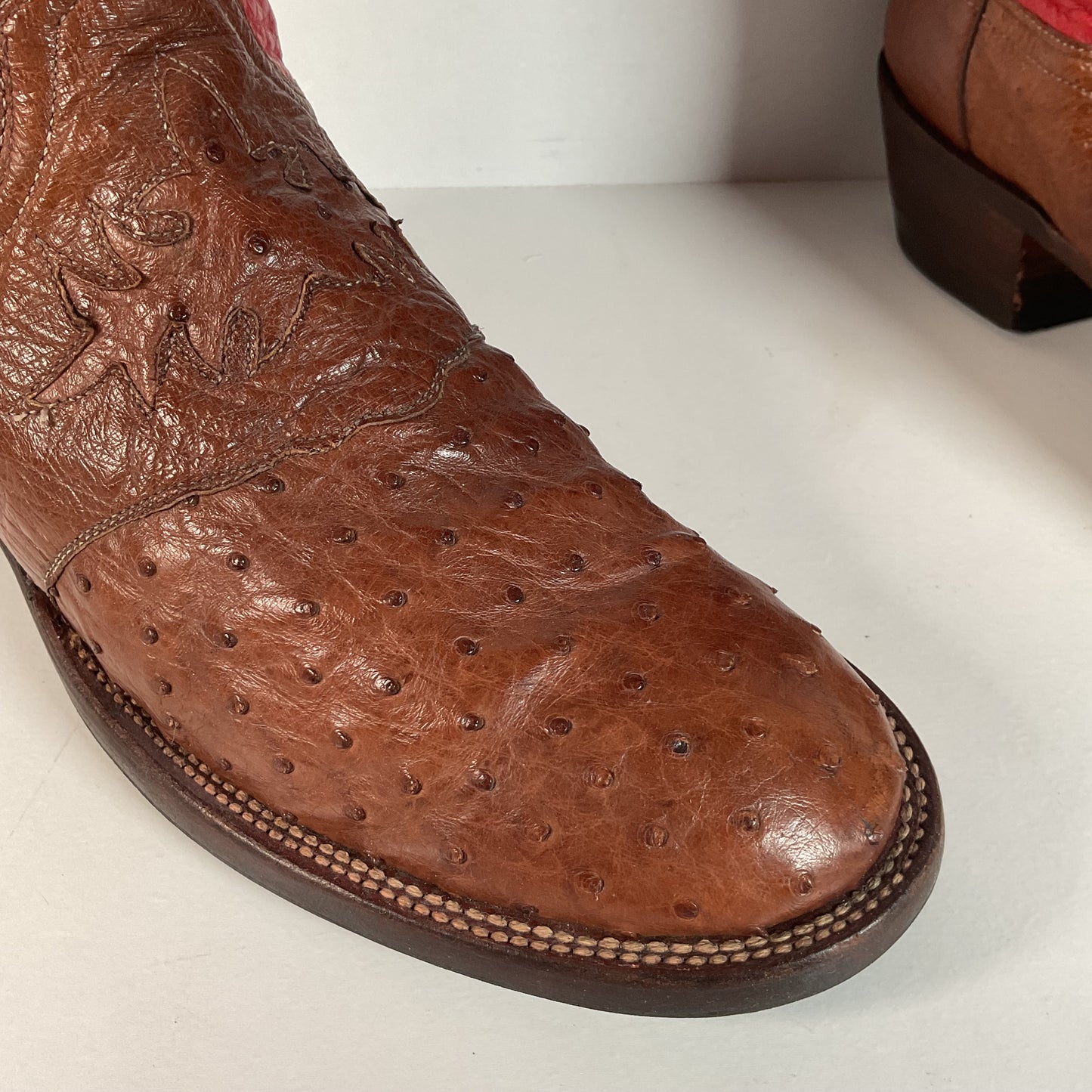 Lucchese 2000 Ostrich Quill Cowboy Boots | Exotic | Tooled Inlay | Men’s 8.5 D