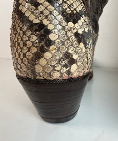 Vintage Dan Post Tall Python Cowgirl Boots 7.5 C USA Made Front Cut