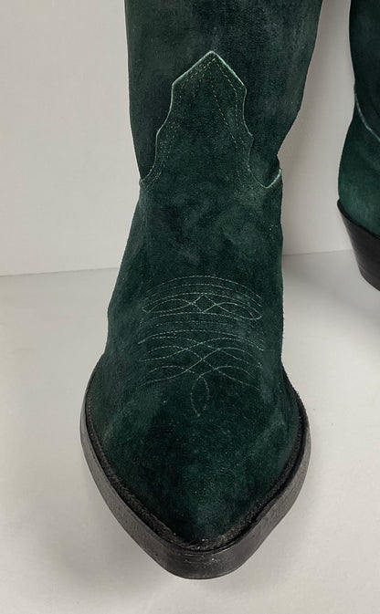 Vintage Nocona Wild Boar Cowboy Boots | Pig Skin Suede | Emerald Green | Men’s 11 E
