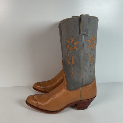 Vintage Justin Women’s Flower Cowgirl Boots | Tooled Inlay | USA Made | 8 B