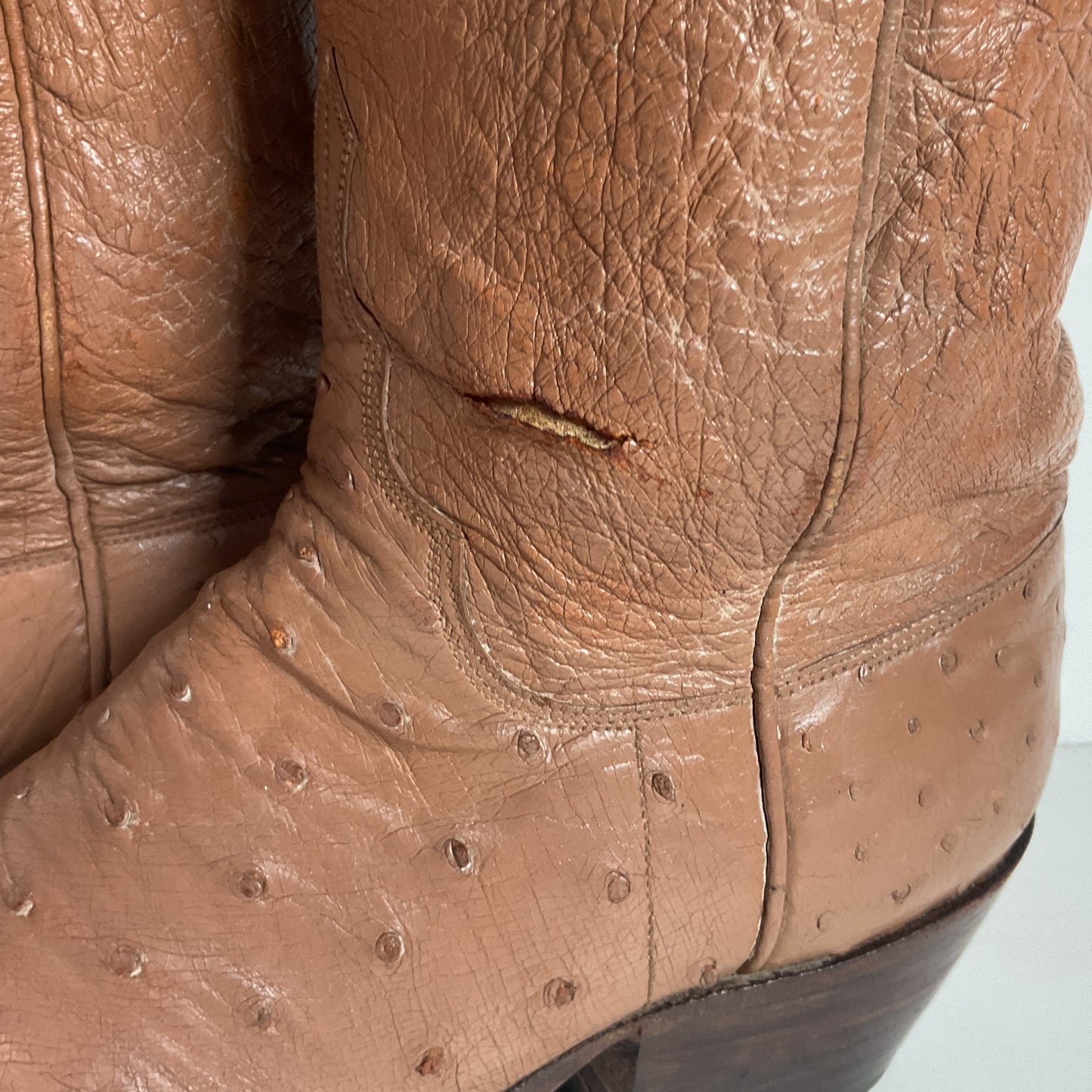 Vintage M.L. Leddy Full Ostrich Quill Cowboy Boots Custom Thrashed