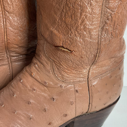 Vintage M.L. Leddy Full Ostrich Quill Cowboy Boots Custom Thrashed