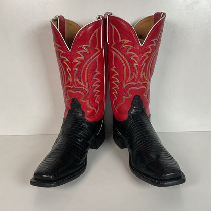 Tony Lama Women’s Lizard Vamp Cowgirl Boots 7.5 B USA Made Red Upper