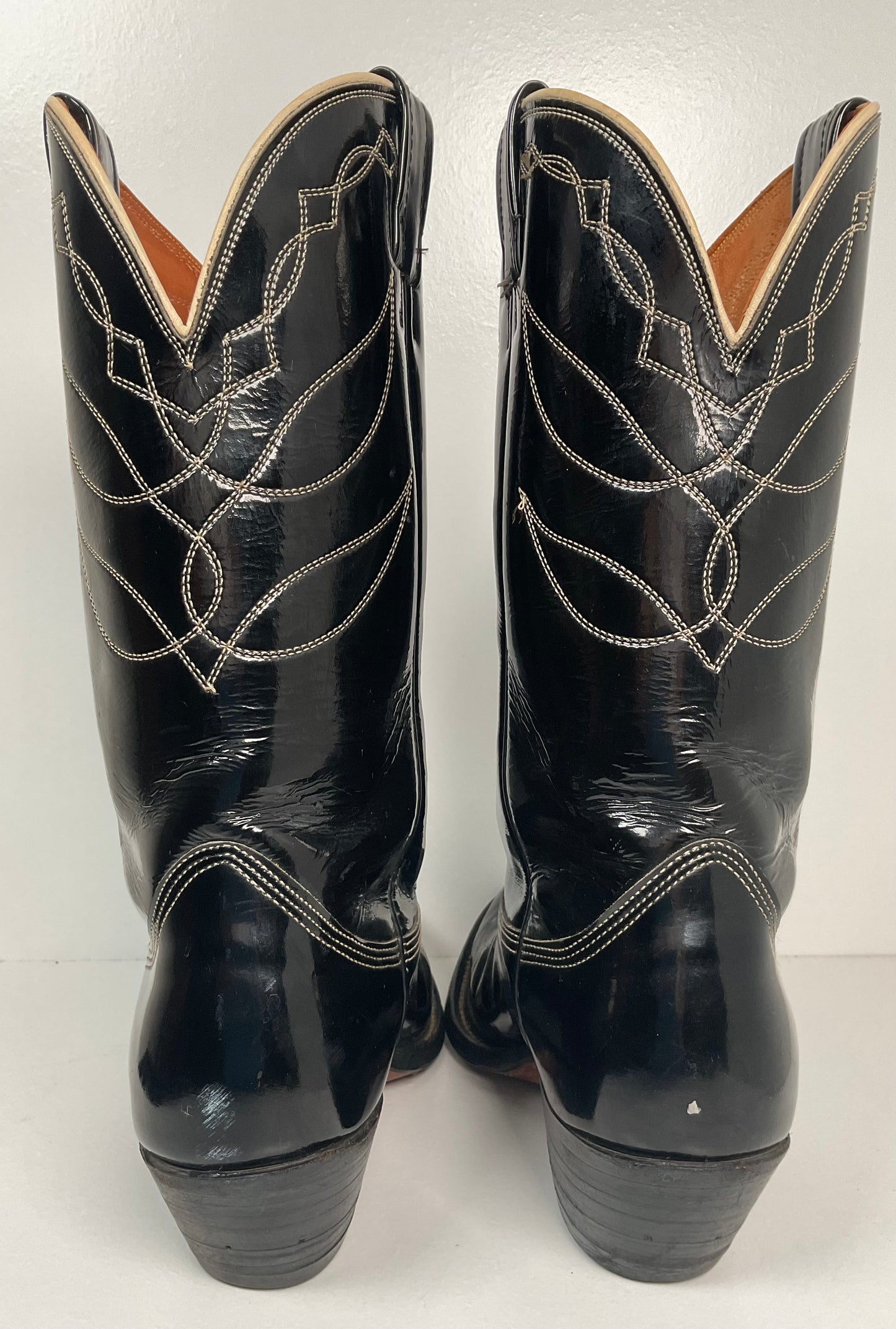 Vintage Nocona Patent Leather Cowboy Boots 9 D Glossy Old Black Label