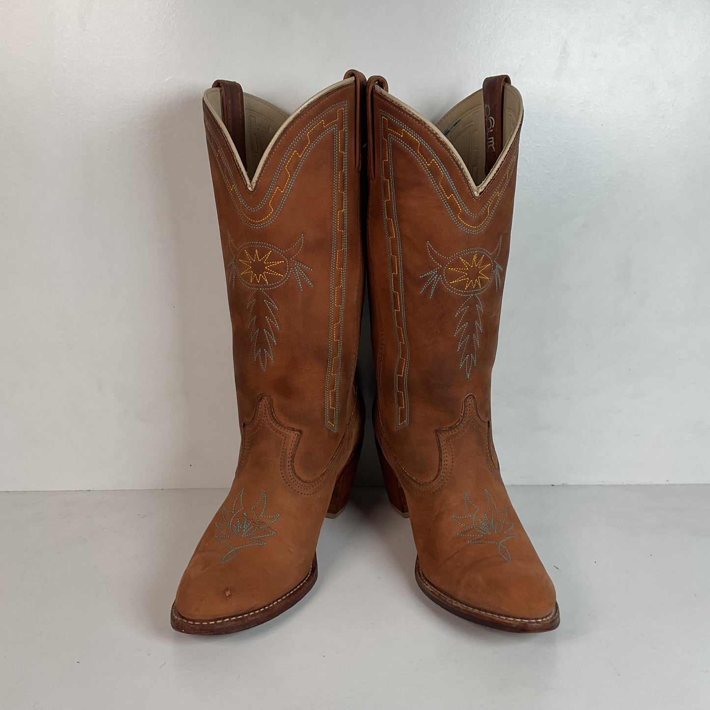 Vintage Dingo Acme Nubuck Suede Cowgirl Boots 8 M Dream Catcher Stitching