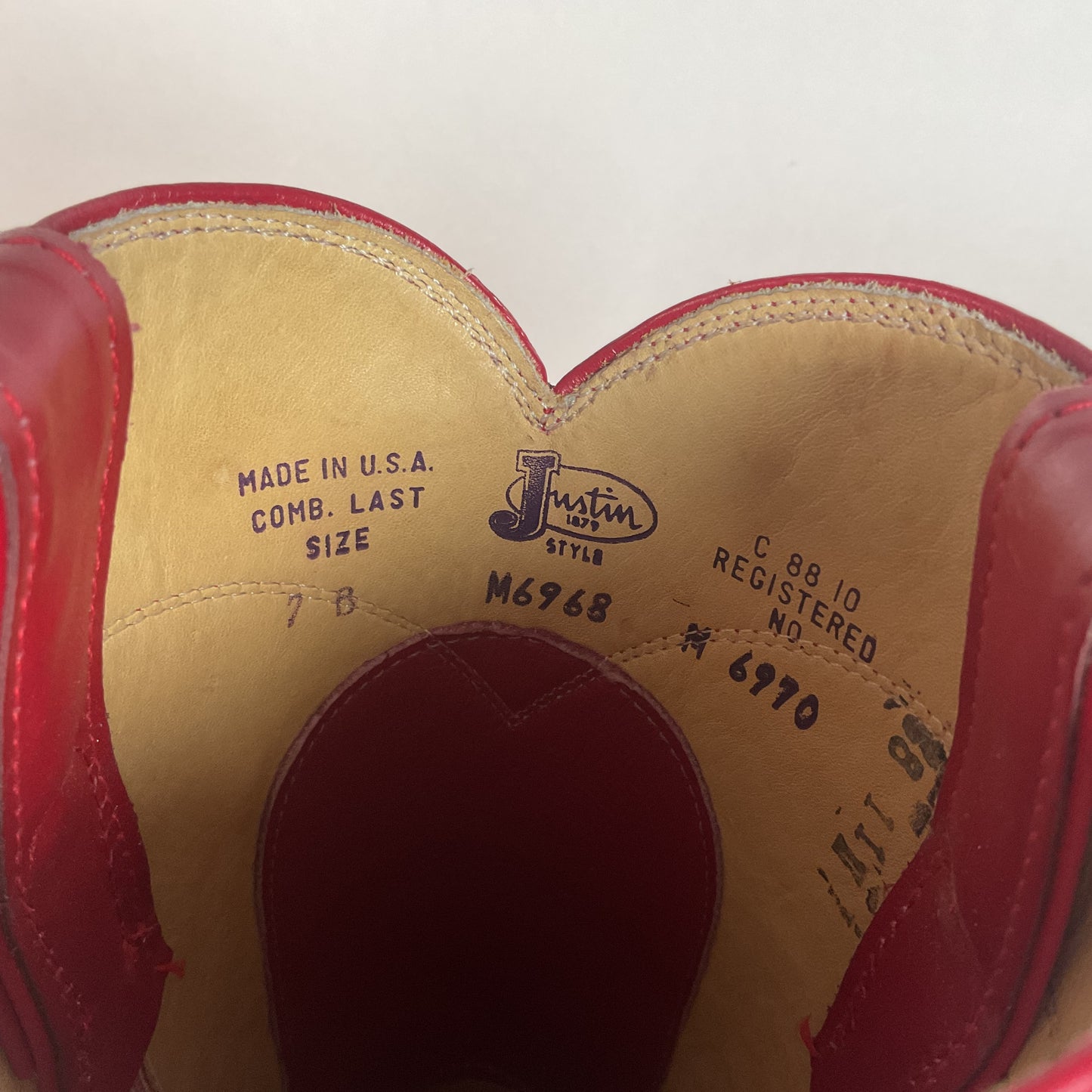 Justin Smooth Ostrich Roper Boots | Exotic | USA Made | Ruby Red | Women’s 7 B