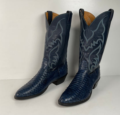 Vintage Nocona Python Snakeskin Cowboy Boots | USA Made | Royal Blue | 9.5 D