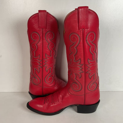 Honcho Custom Ruby Red Cowgirl Boots 8 A USA Made Scallop Top