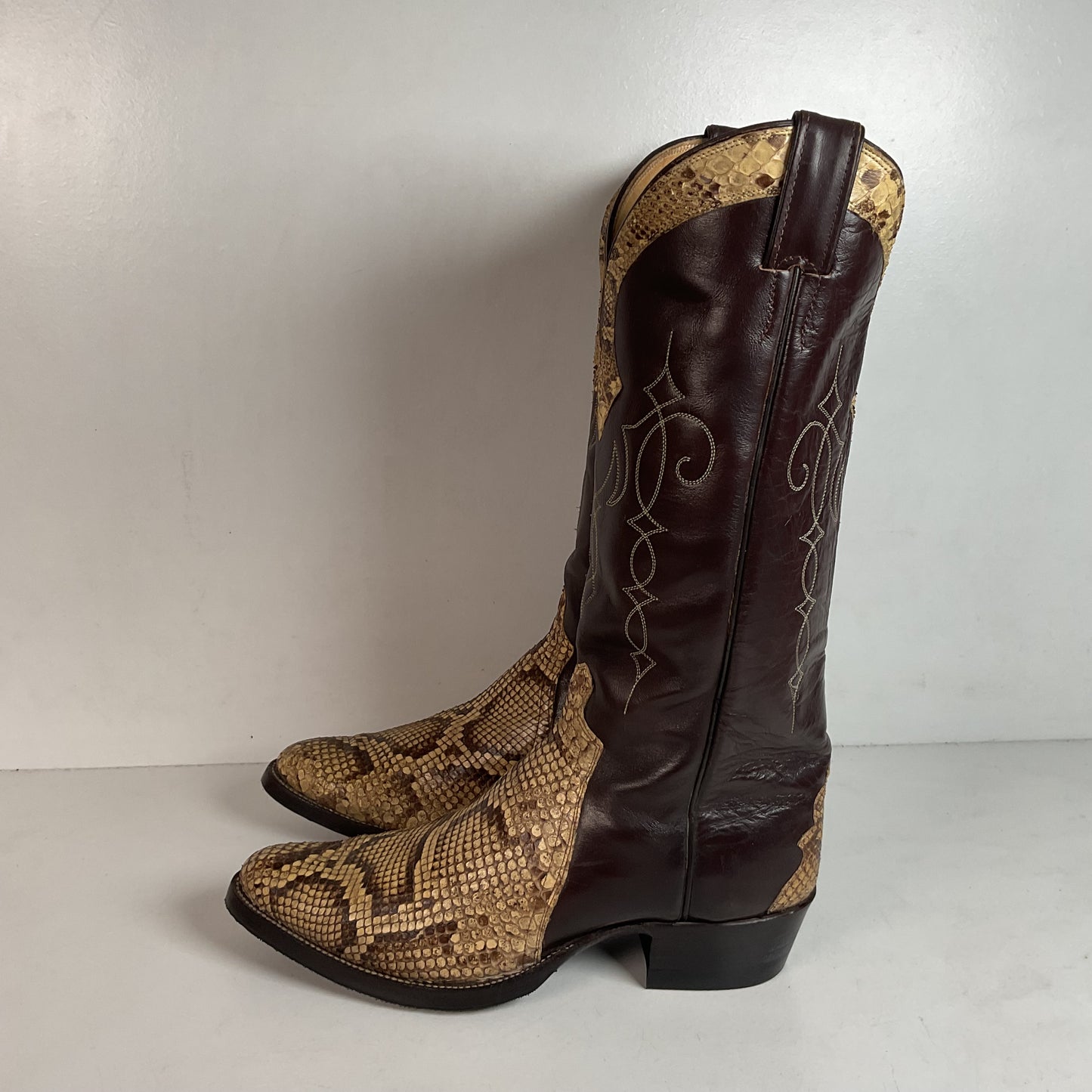 Vintage Justin Front Cut Python Cowboy Boots | USA Made | Triad Snakeskin | Men’s 9.5 D
