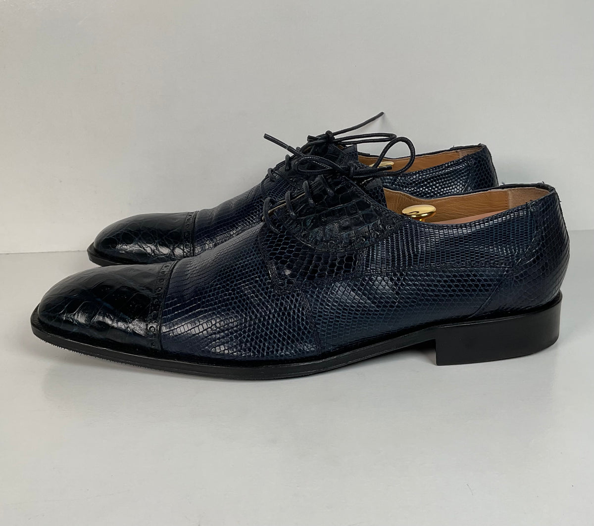 David Eden Exotic Derby Shoes | Navy Blue Crocodile & Teju Lizard | Men’s 13