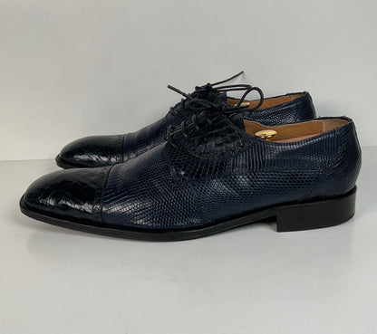 David Eden Exotic Derby Shoes | Navy Blue Crocodile & Teju Lizard | Men’s 13
