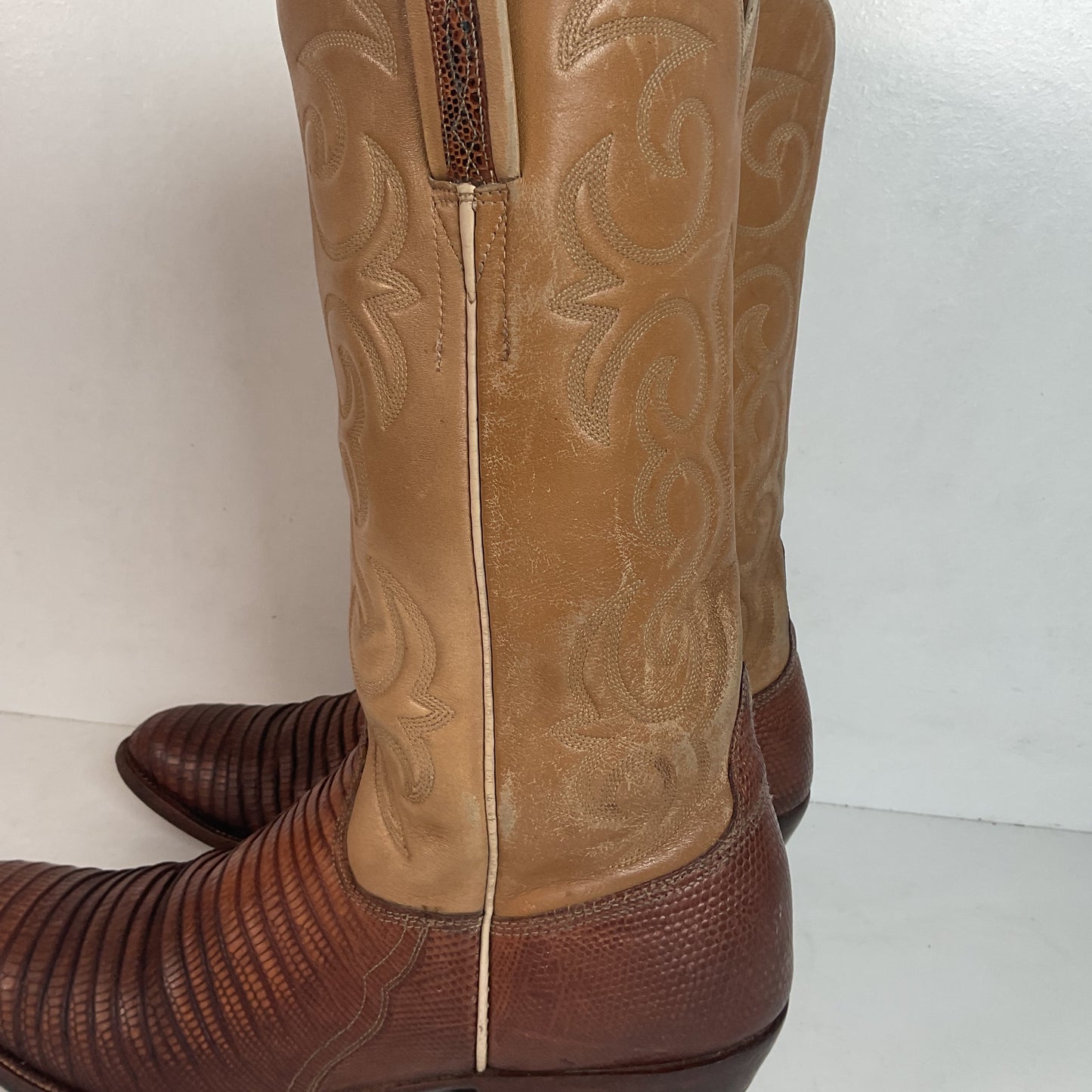 Vintage Lucchese San Antonio Lizard Teju Cowboy Boots 9.5 B