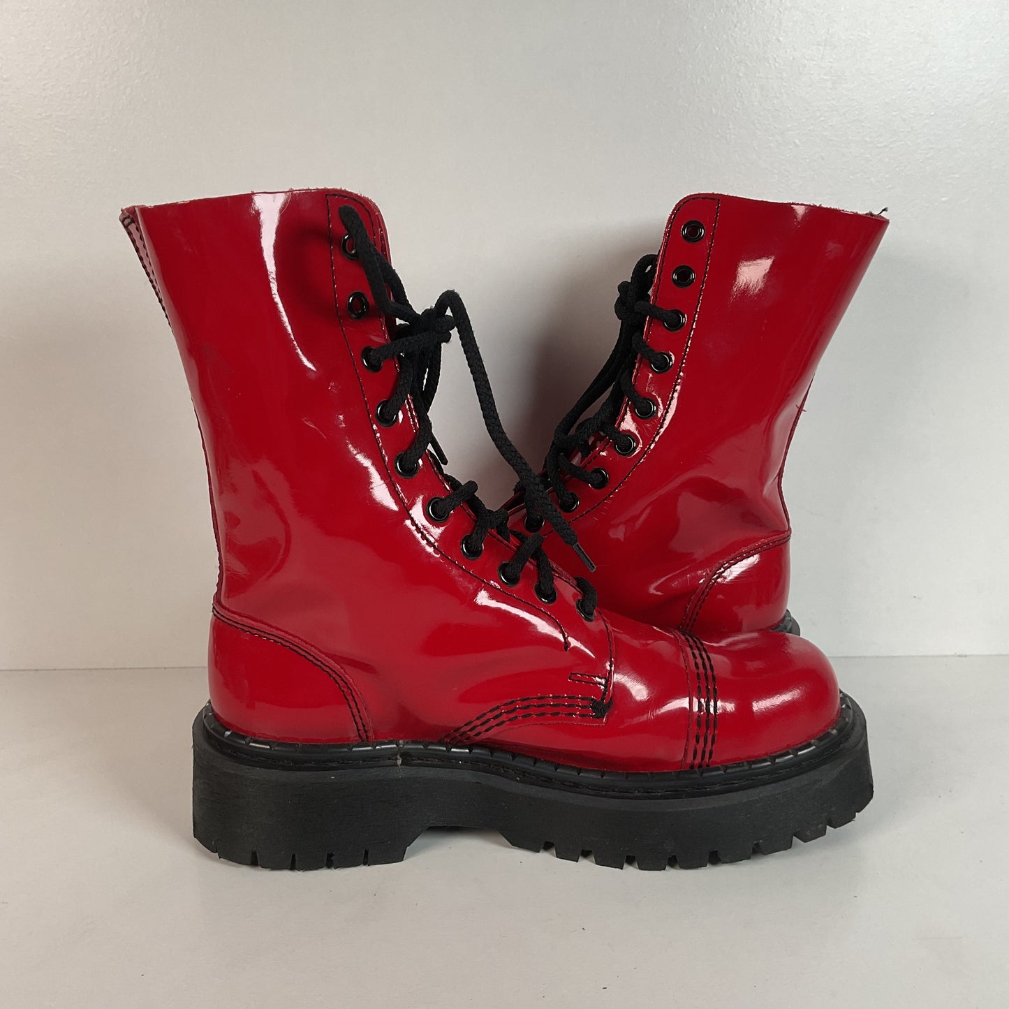 Underground England Lace Up Boots | Safety Toe | Cherry Red Patent | UK 6 | US 8