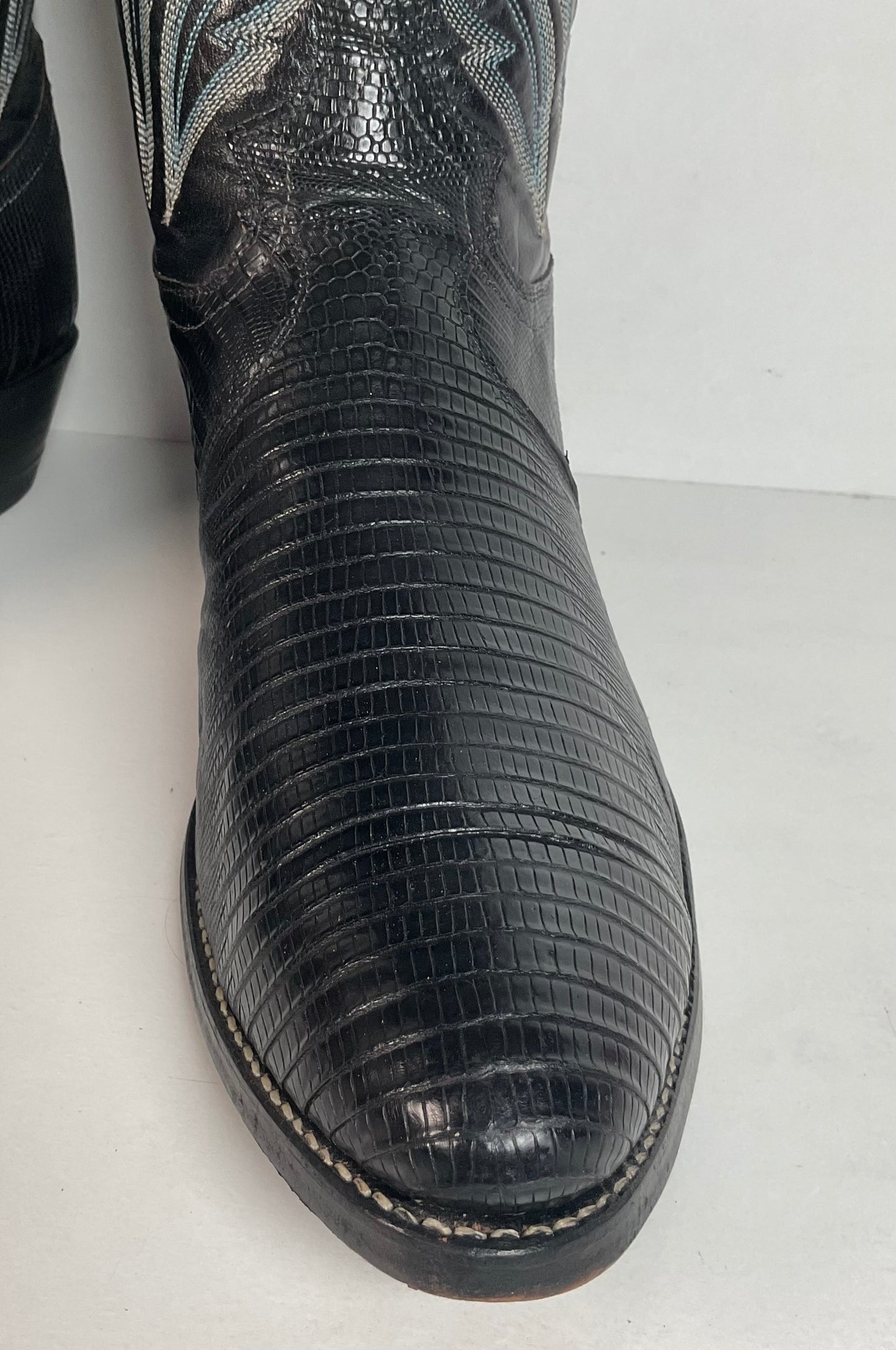 Vintage Justin Lizard Teju Cowboy Boots | USA Made | Black | Narrow | Men’s 12 B