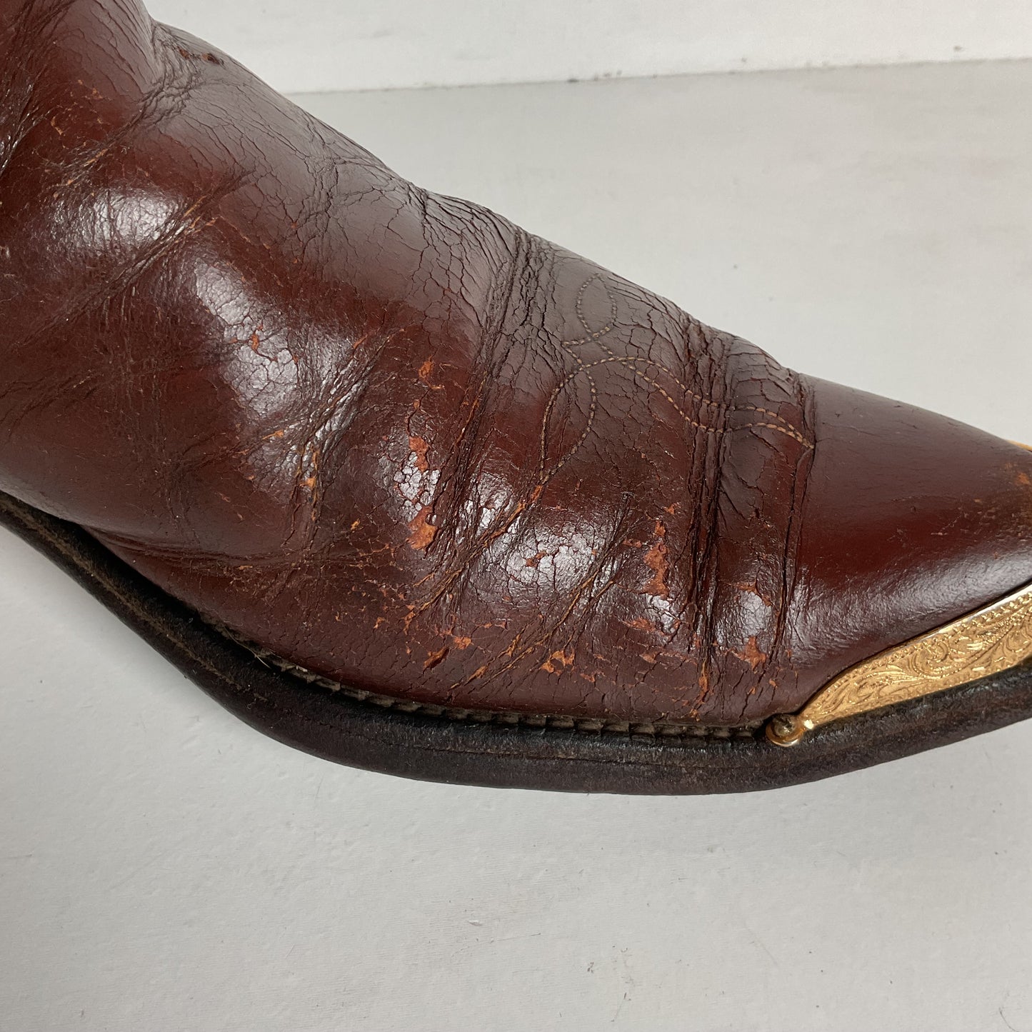 1940s Pee Wee Cowboy Boots Men’s 7 D Spiderweb Inlay Cloth Pull Thrashed