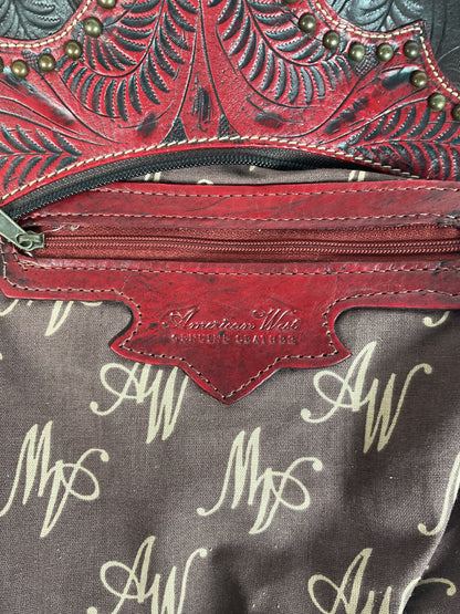 Tooled American West Purse Burgundy W/Bag Charm