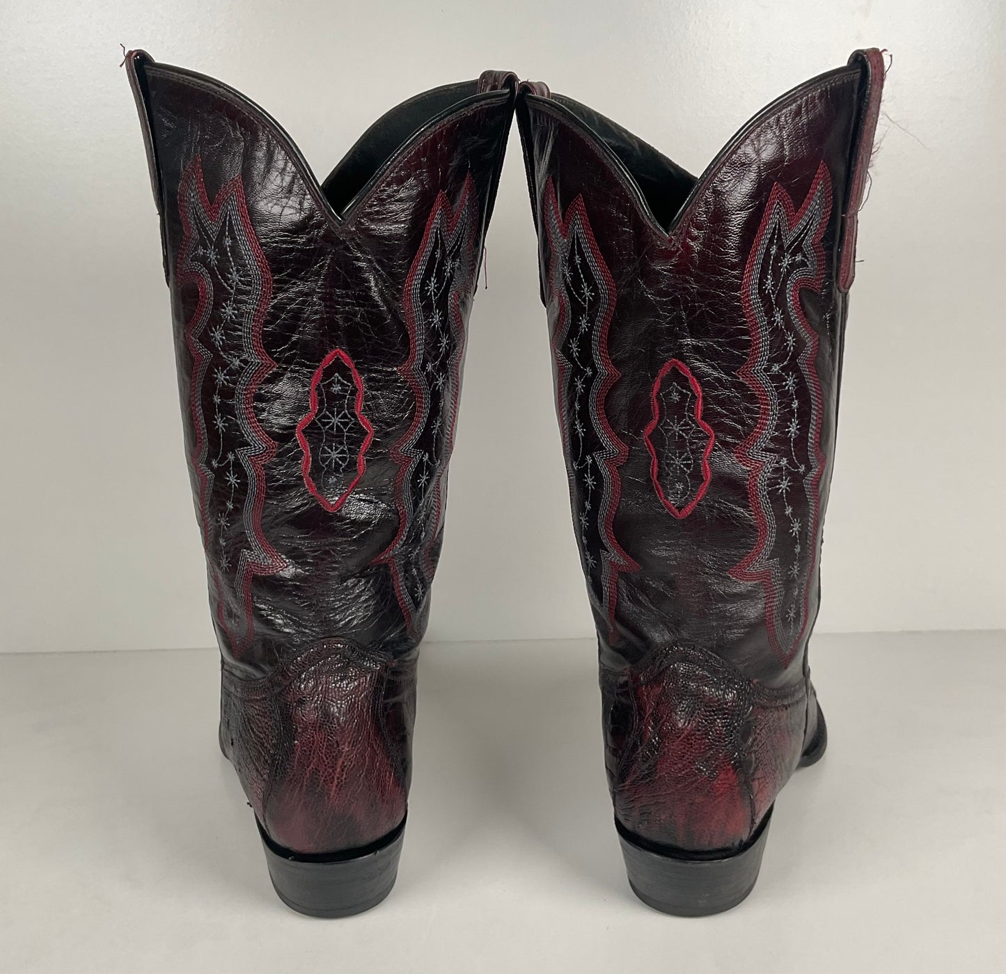 Vintage Longhorn Ostrich Leg Cowboy Boots | Exotic | Black Cherry | Men’s 13 D