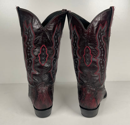 Vintage Longhorn Ostrich Leg Cowboy Boots | Exotic | Black Cherry | Men’s 13 D