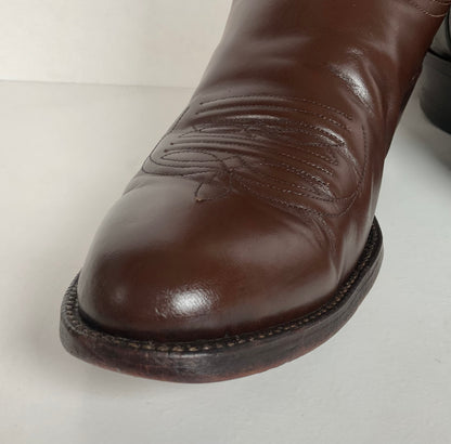 Vintage Justin Cowboy Boots | Brown Calf | Tooled Inlays | USA Made | Men’s 10 D