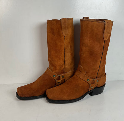 1970s Texas Suede Harness Boots 9 D USA Made Rough Out