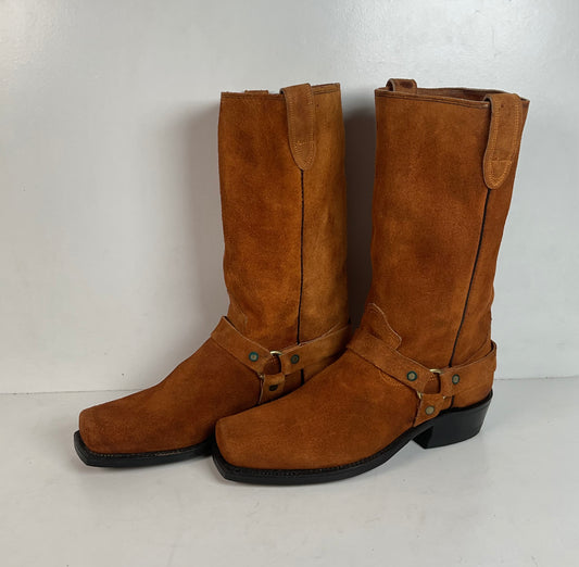 1970s Texas Suede Harness Boots 9 D USA Made Rough Out