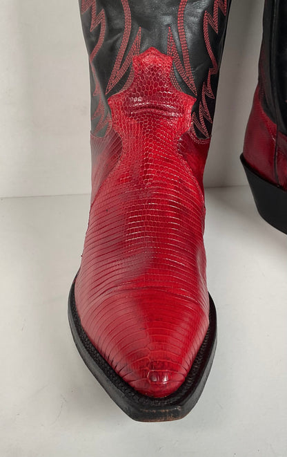 Vintage Justin Teju Lizard Cowgirl Boots | USA Made | Ruby Red | Women’s 7.5 B