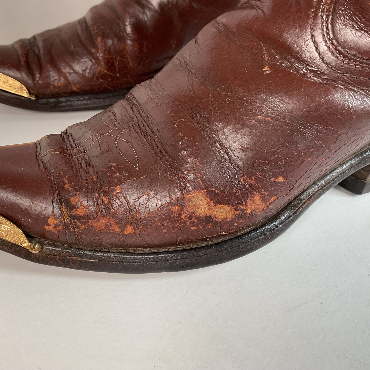 1940s Pee Wee Cowboy Boots Men’s 7 D Spiderweb Inlay Cloth Pull Thrashed