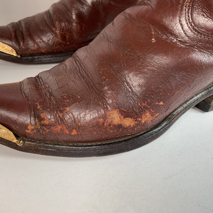 1940s Pee Wee Cowboy Boots Men’s 7 D Spiderweb Inlay Cloth Pull Thrashed