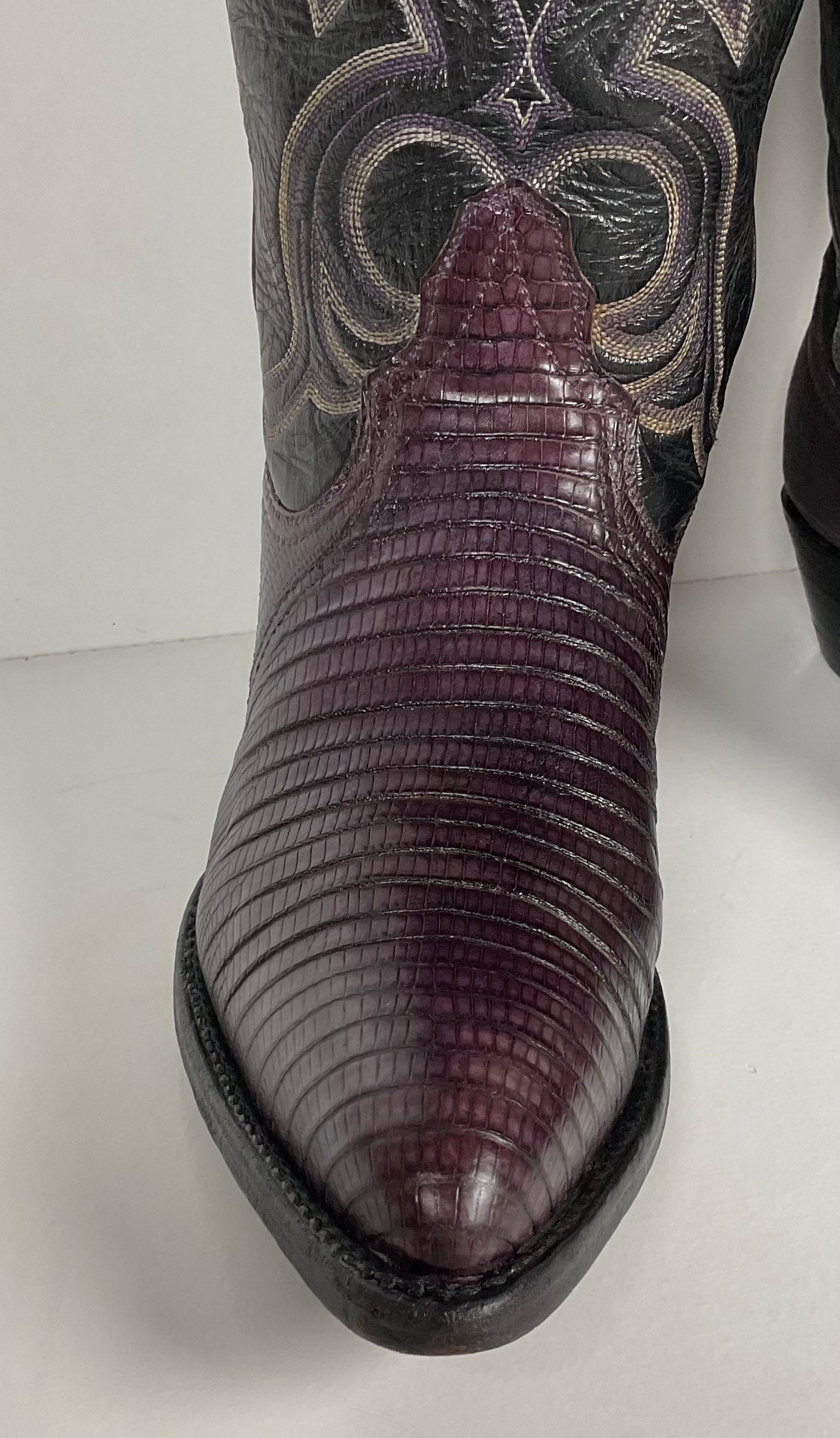 Vintage Larry Mahan Teju Lizard Cowgirl Boots | Purple | Women’s 7.5 B